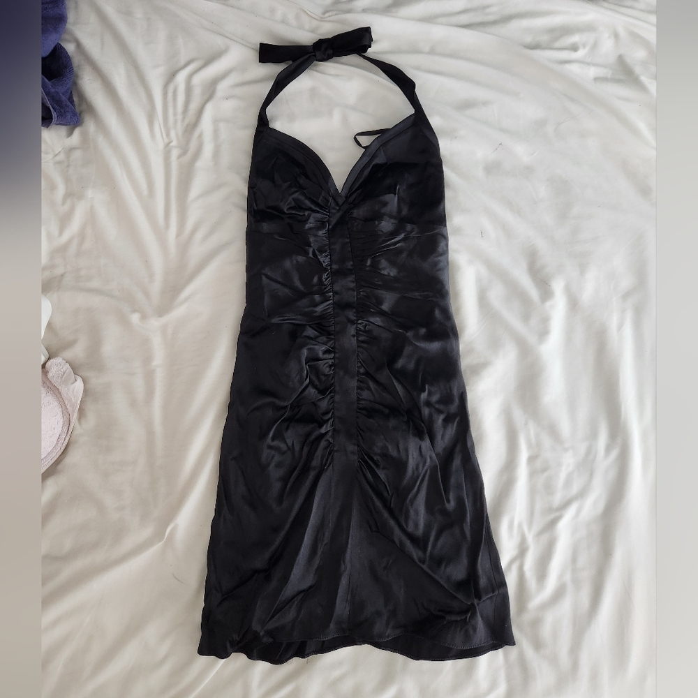 Black Satin Halter Dress